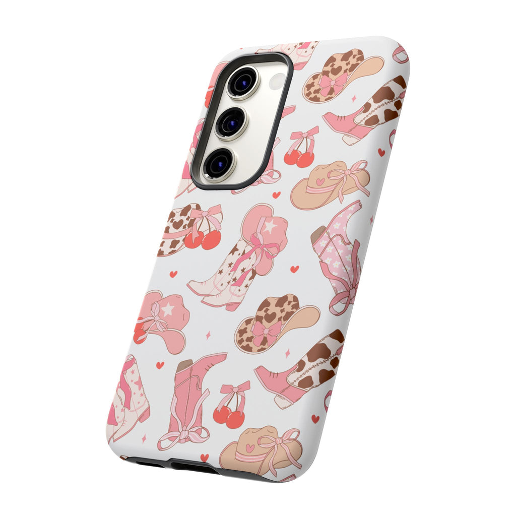 Cowgirl Boots Pink Phone Case — Cute Western Pattern Tough Phone Case