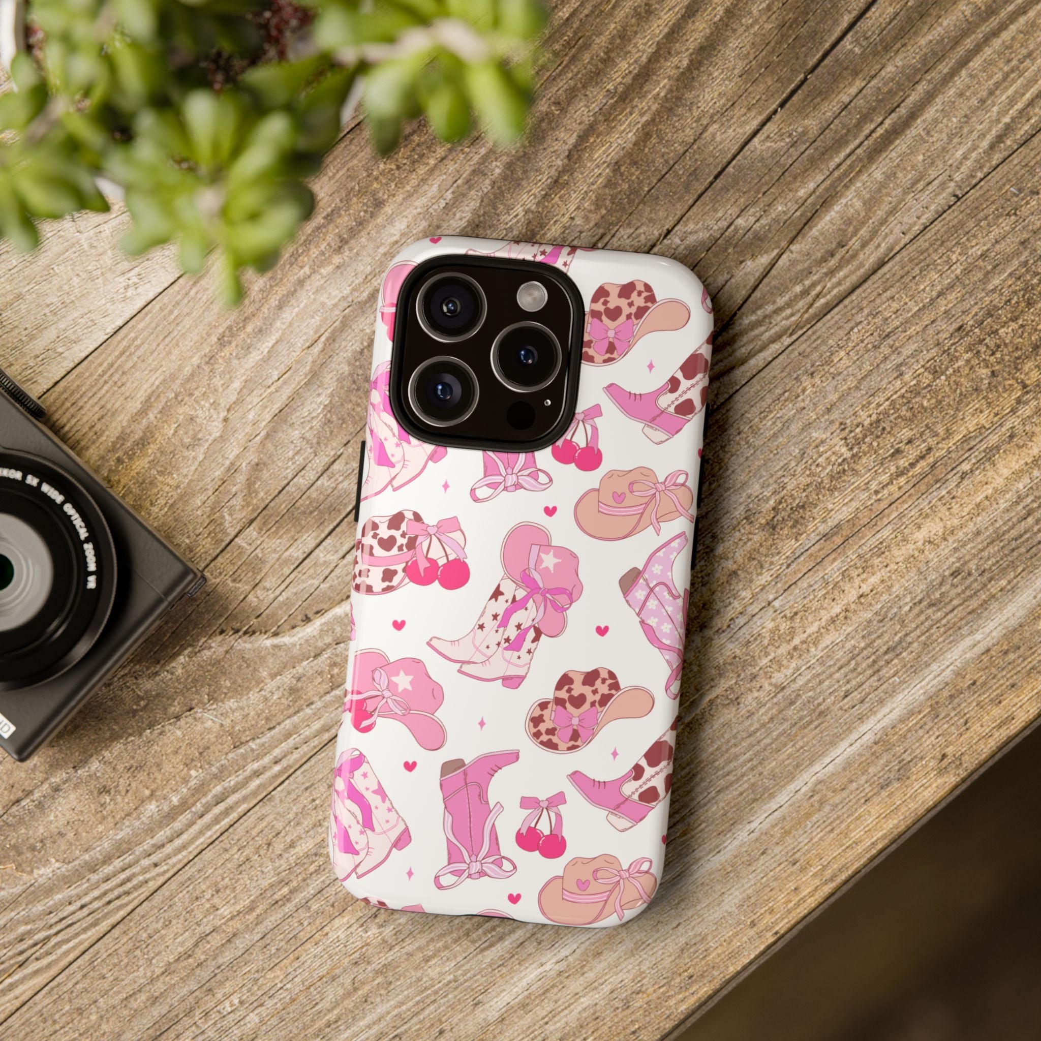 Pink Cowgirl Phone Case - Cute Western Boots & Hats Pattern Tough Case