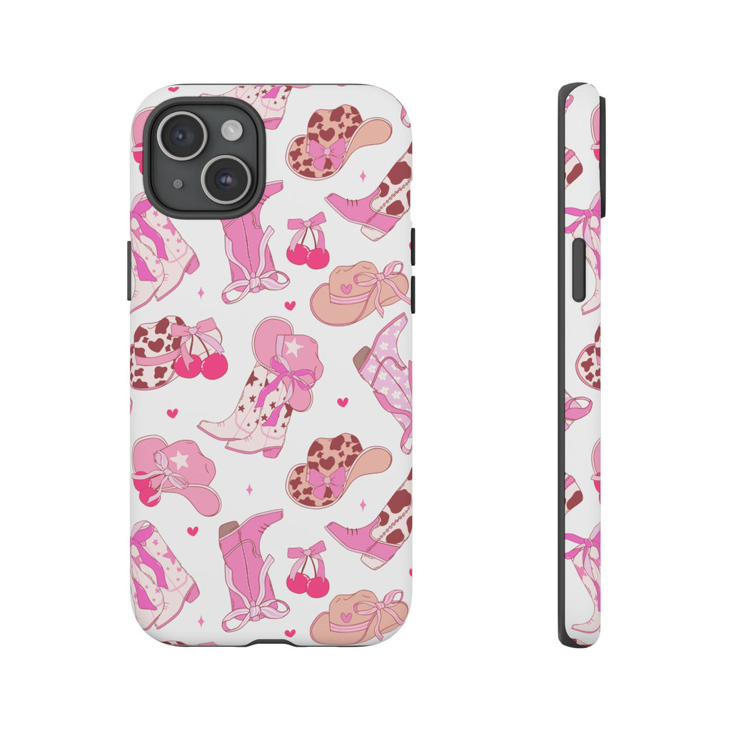 Pink Cowgirl Phone Case - Cute Western Boots & Hats Pattern Tough Case
