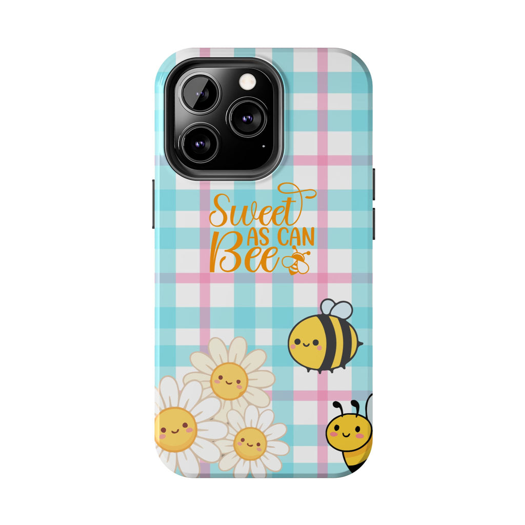 Sweet As Can Bee Tough Phone Case — Cute Bee & Daisy Plaid Protective Cover