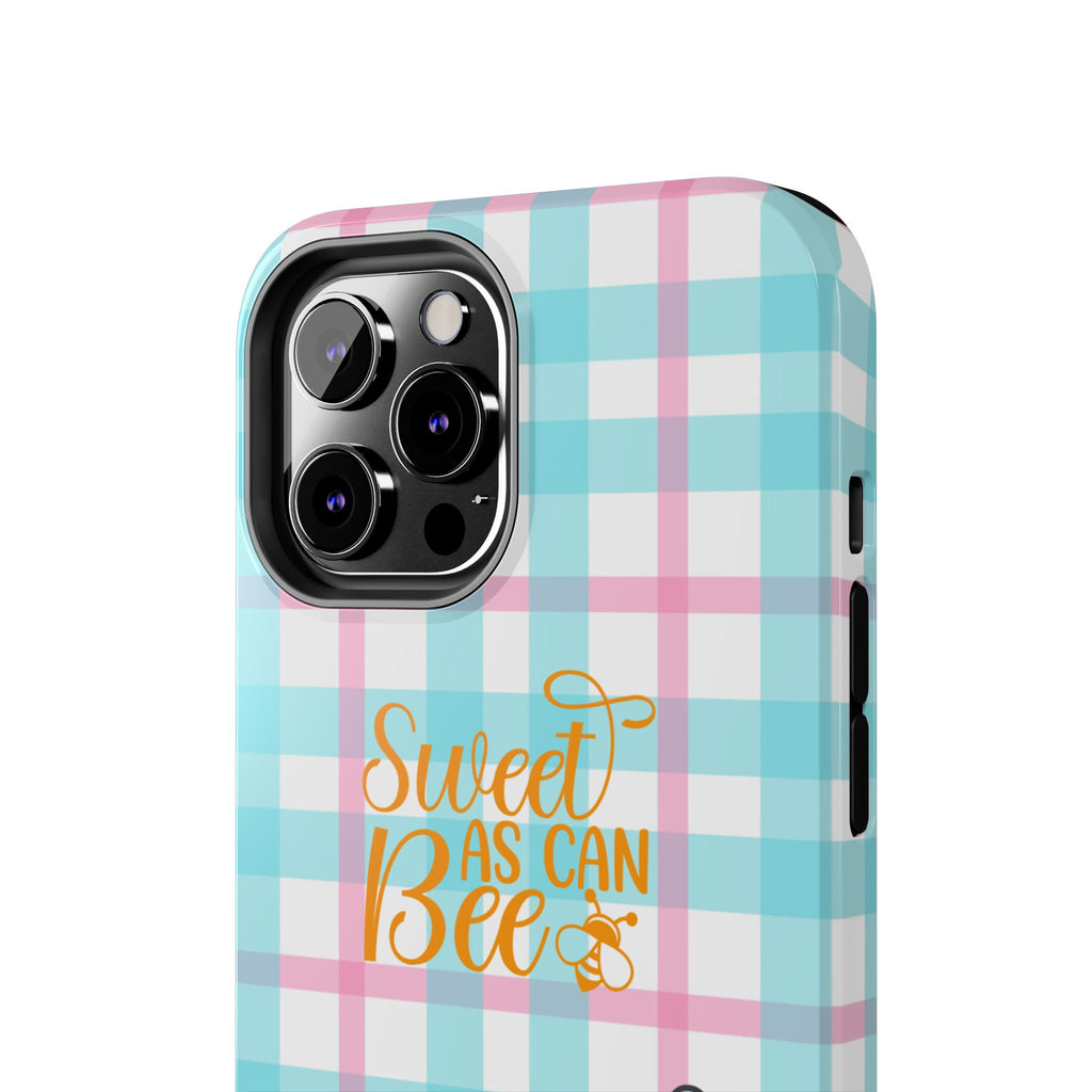 Sweet As Can Bee Tough Phone Case — Cute Bee & Daisy Plaid Protective Cover