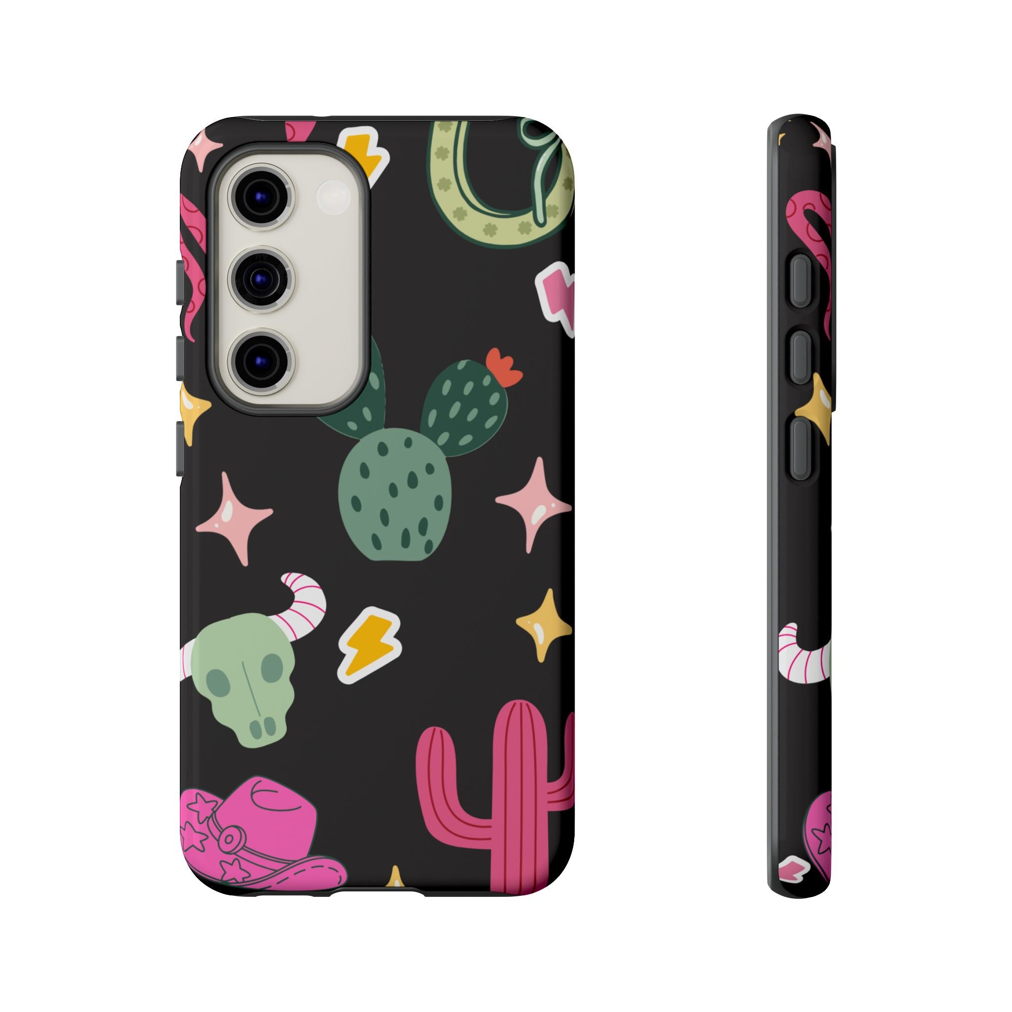 Southwest Desert Icons Tough Phone Case — Cactus, Cowboy & Skull Pattern