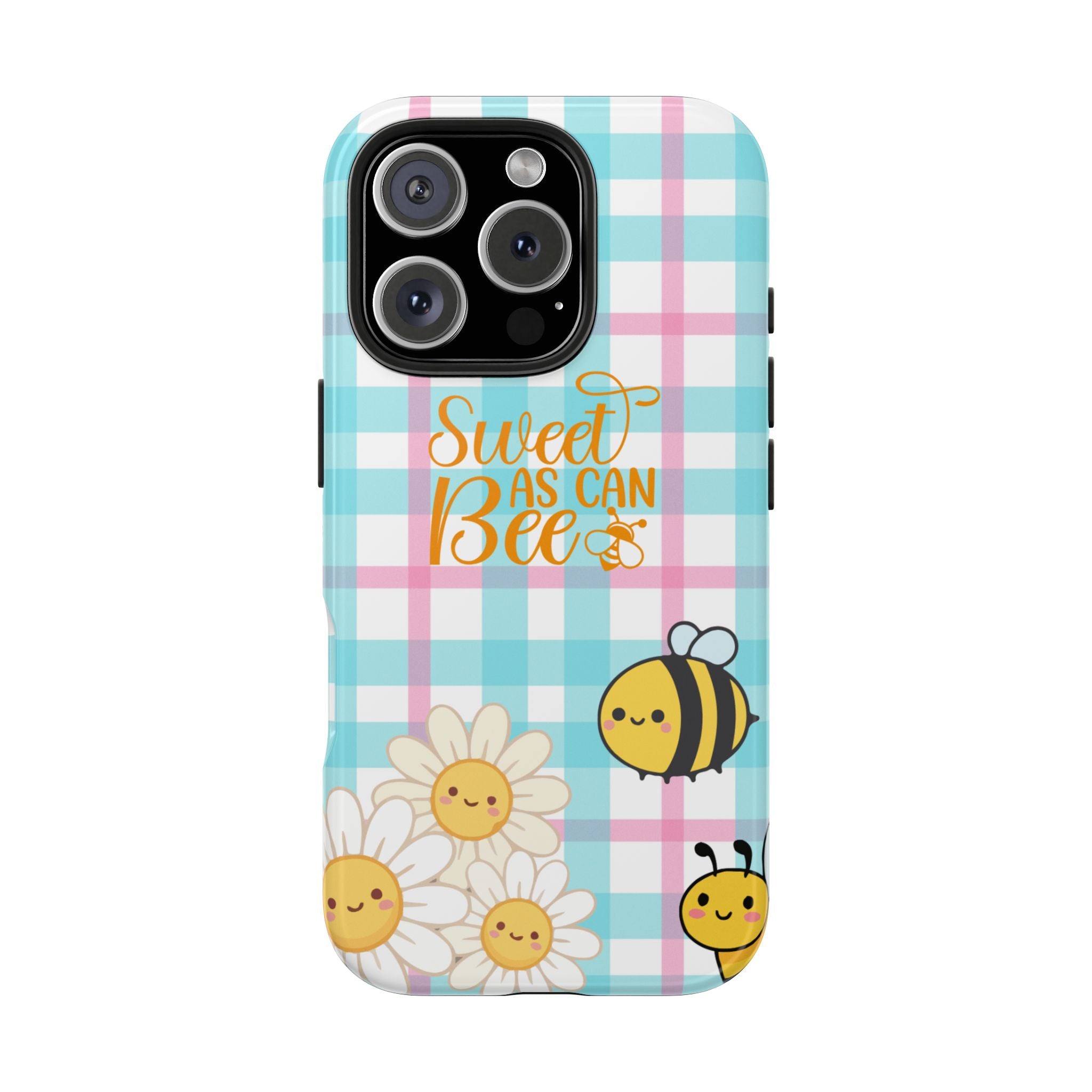 Sweet As Can Bee Tough Phone Case — Cute Bee & Daisy Plaid Protective Cover