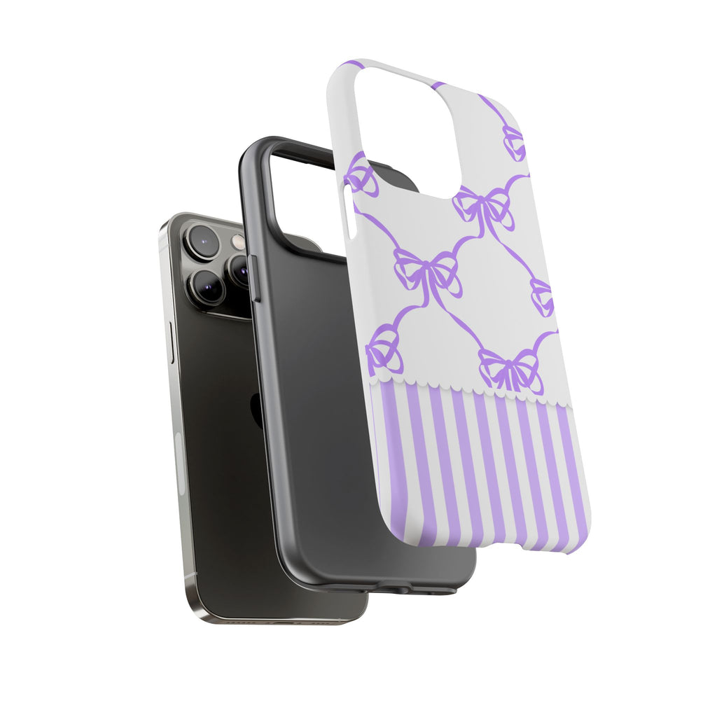 Lavender Bow Pattern Tough Phone Case - Striped Cute iPhone Cover