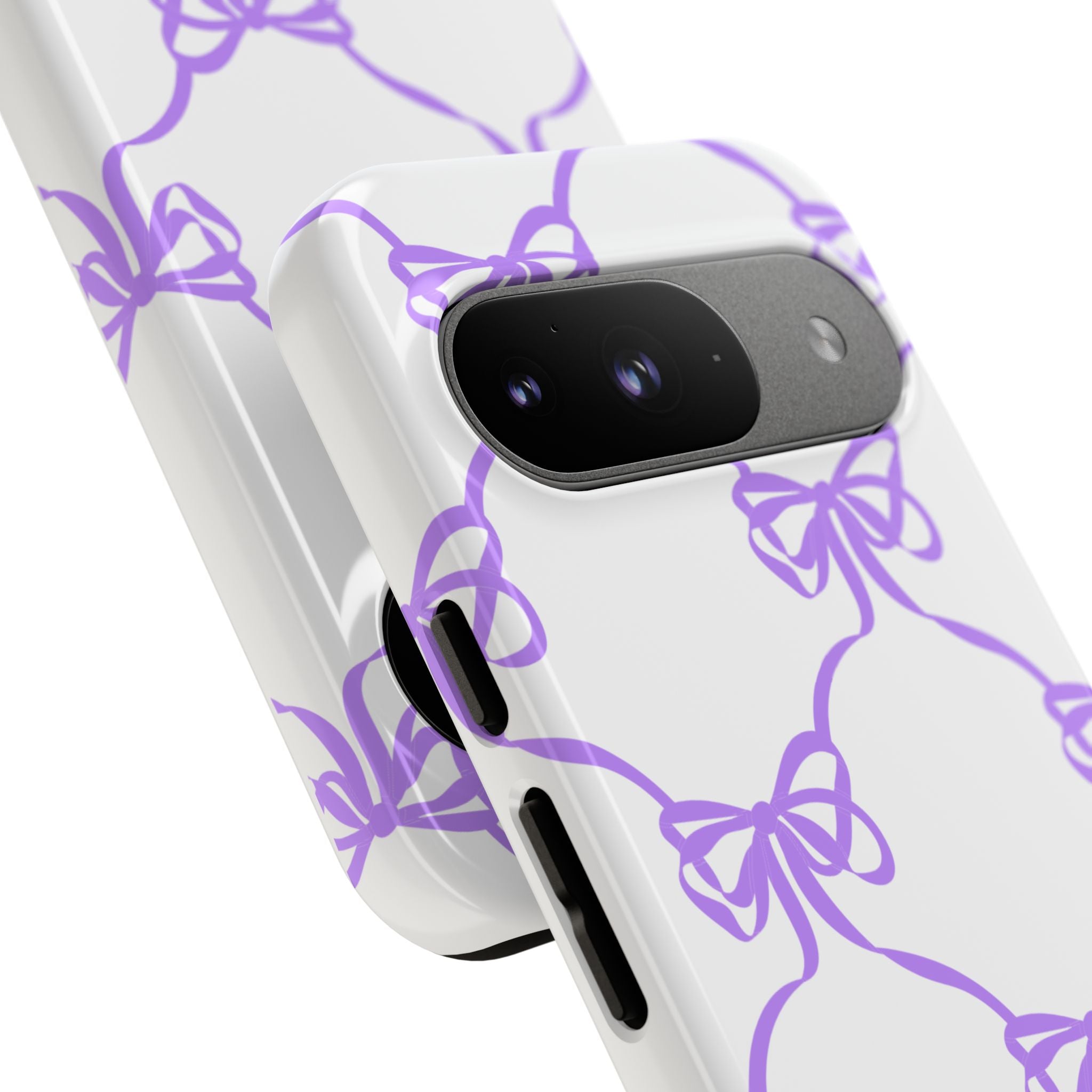Lavender Bow Pattern Tough Phone Case - Striped Cute iPhone Cover
