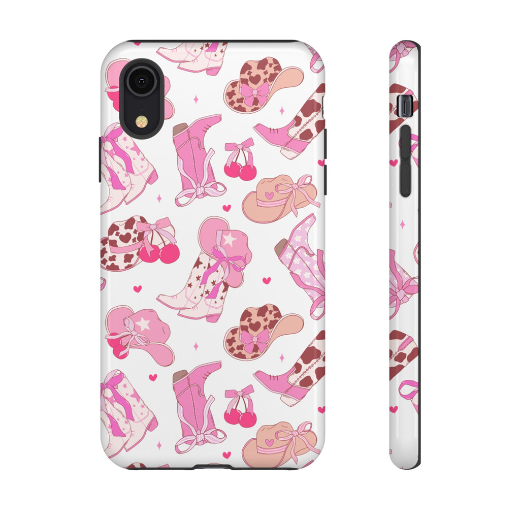 Pink Cowgirl Phone Case - Cute Western Boots & Hats Pattern Tough Case