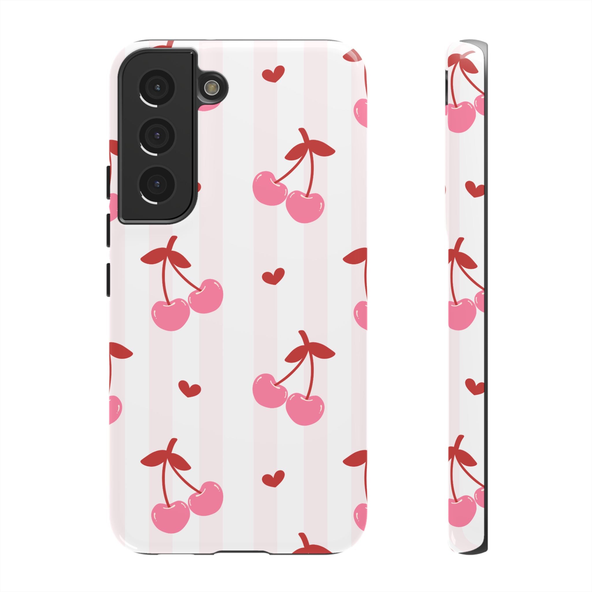 Pink Cherry Pattern Tough Phone Case — Cute Retro Fruit Design