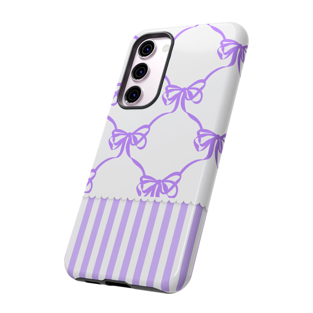 Lavender Bow Pattern Tough Phone Case - Striped Cute iPhone Cover