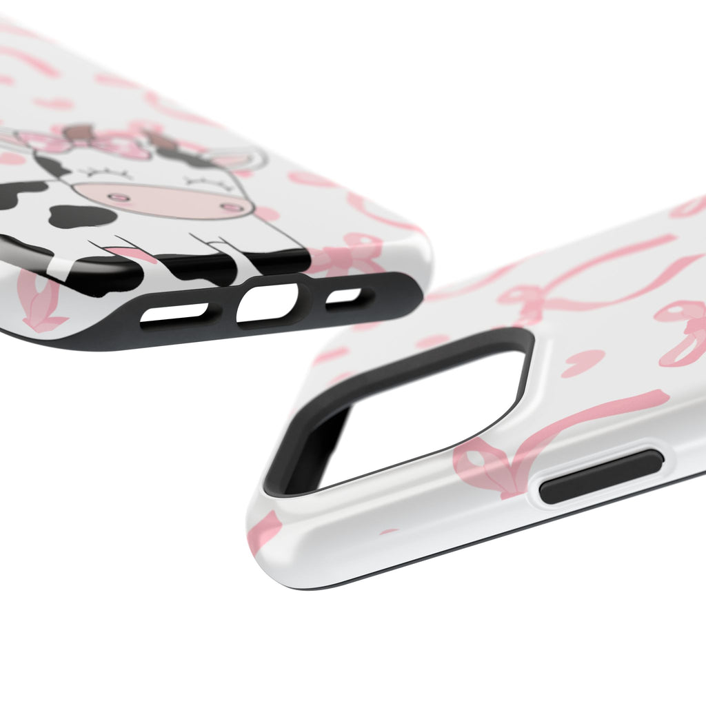 Cute Cow Phone Case — Pink Bows Magnetic Impact-Resistant Case