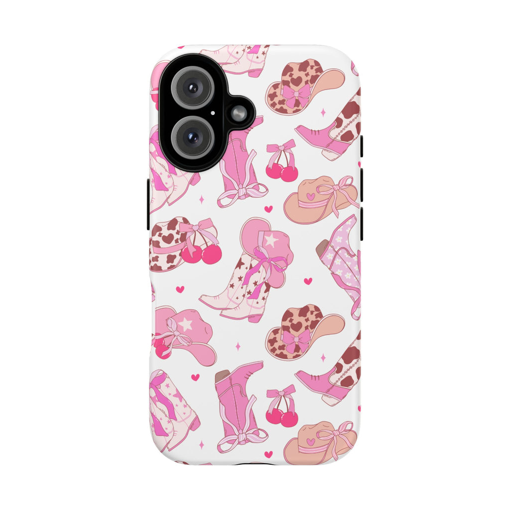 Pink Cowgirl Phone Case - Cute Western Boots & Hats Pattern Tough Case