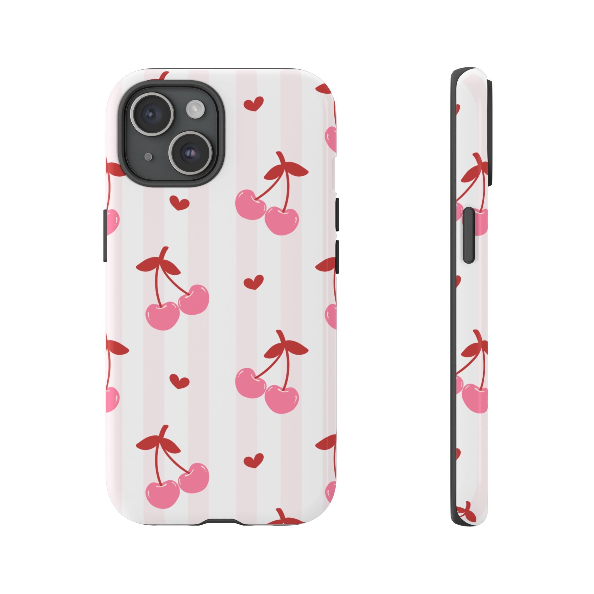 Pink Cherry Pattern Tough Phone Case — Cute Retro Fruit Design