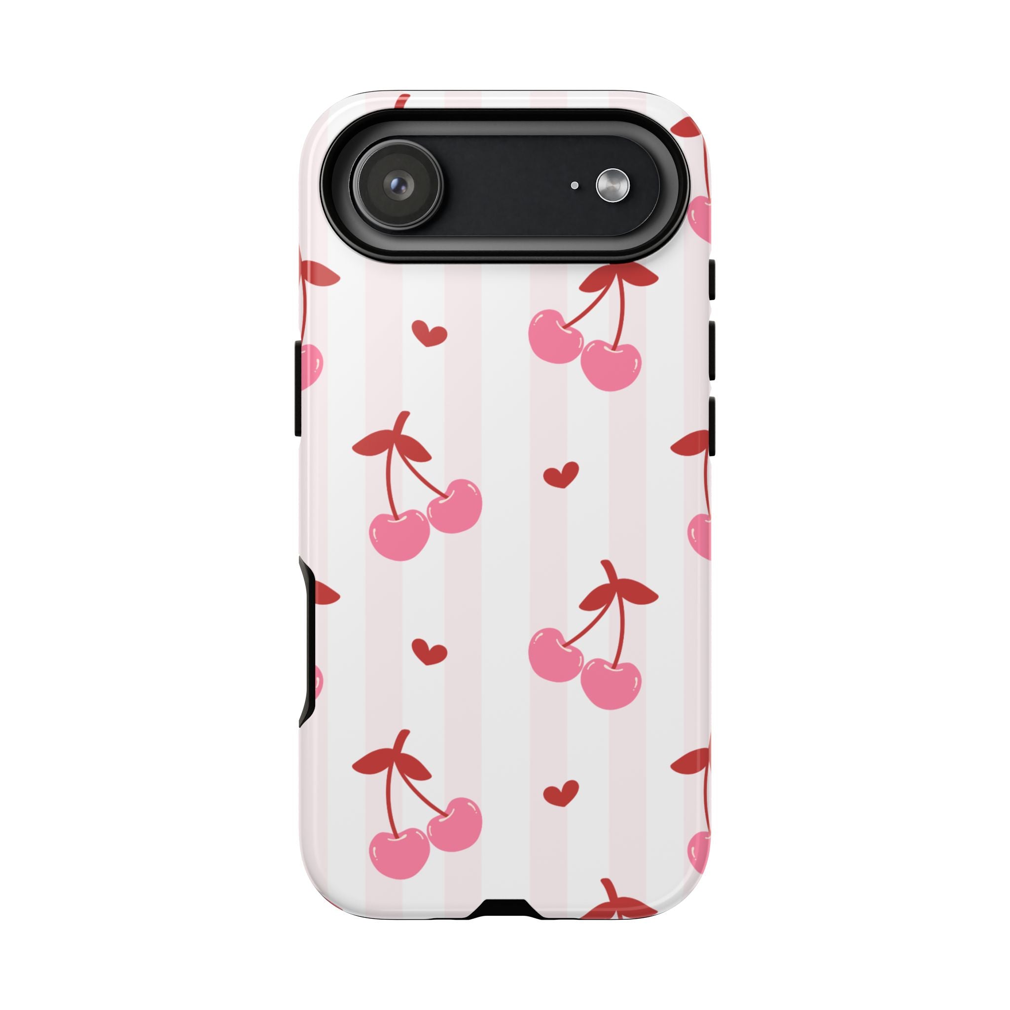 Pink Cherry Pattern Tough Phone Case — Cute Retro Fruit Design