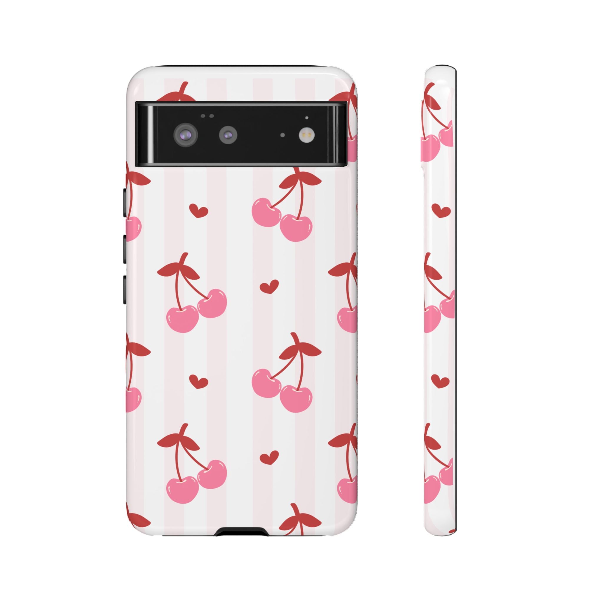Pink Cherry Pattern Tough Phone Case — Cute Retro Fruit Design