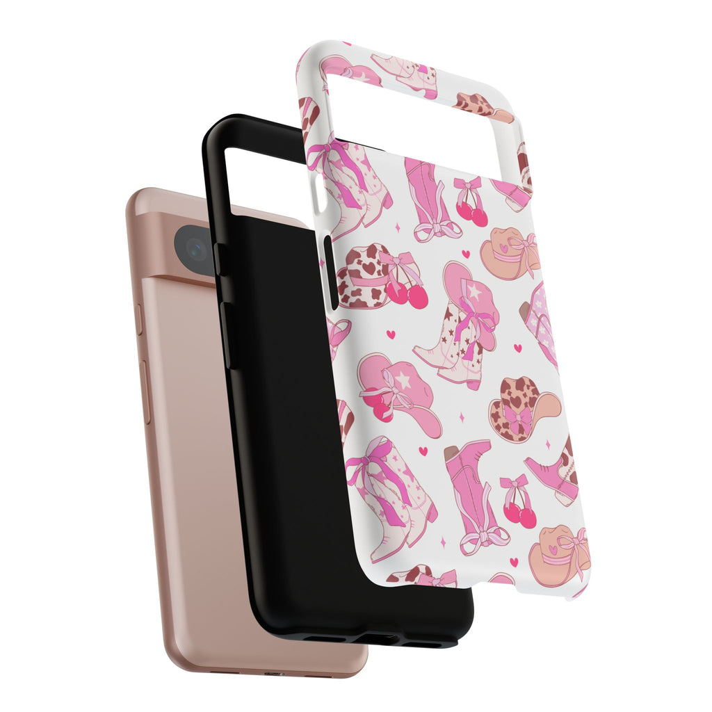 Pink Cowgirl Phone Case - Cute Western Boots & Hats Pattern Tough Case