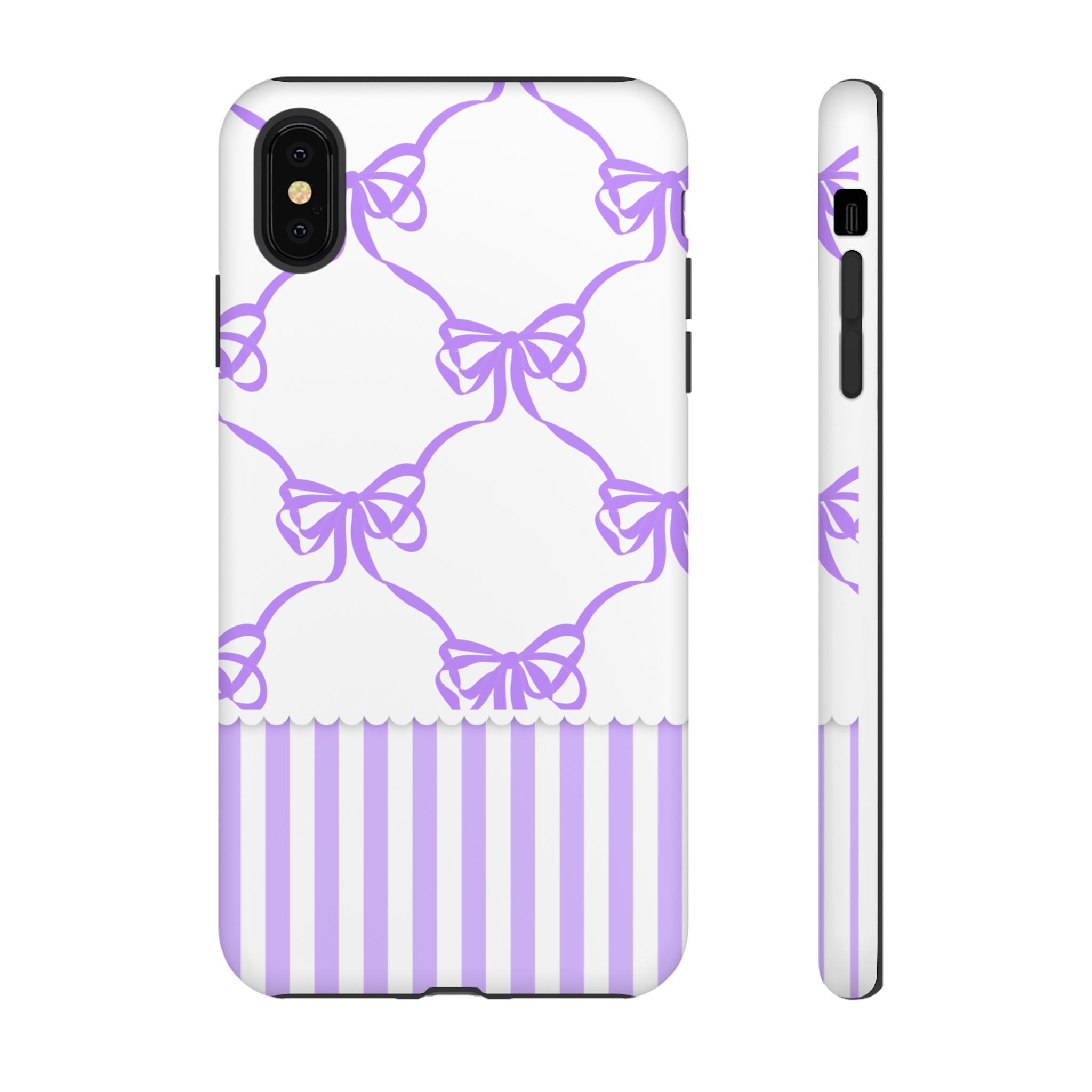 Lavender Bow Pattern Tough Phone Case - Striped Cute iPhone Cover