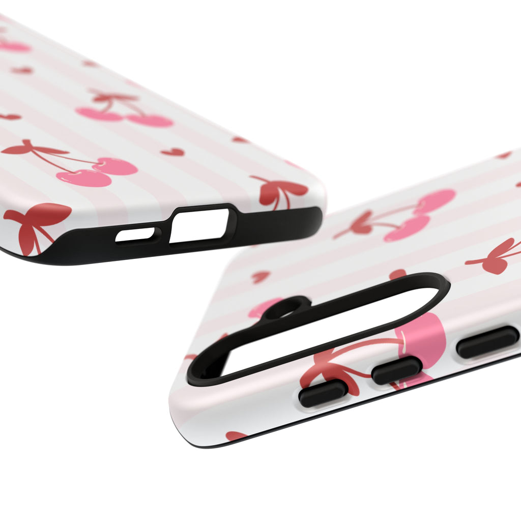 Pink Cherry Pattern Tough Phone Case — Cute Retro Fruit Design