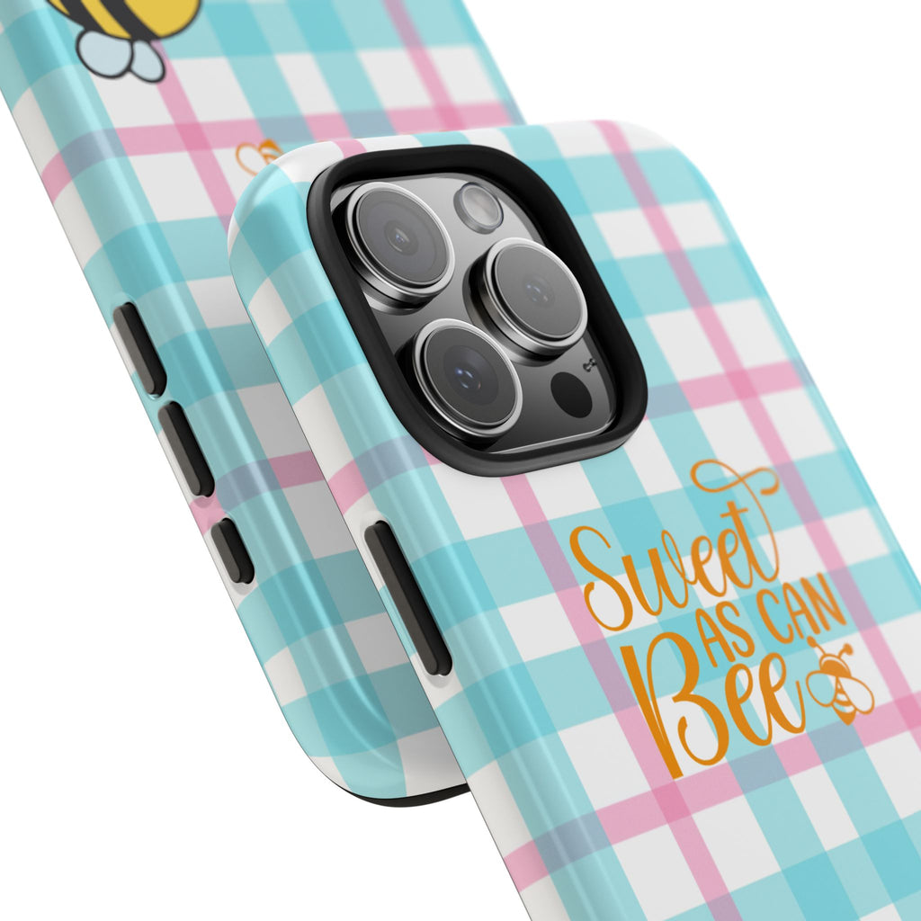 Sweet As Can Bee Tough Phone Case — Cute Bee & Daisy Plaid Protective Cover