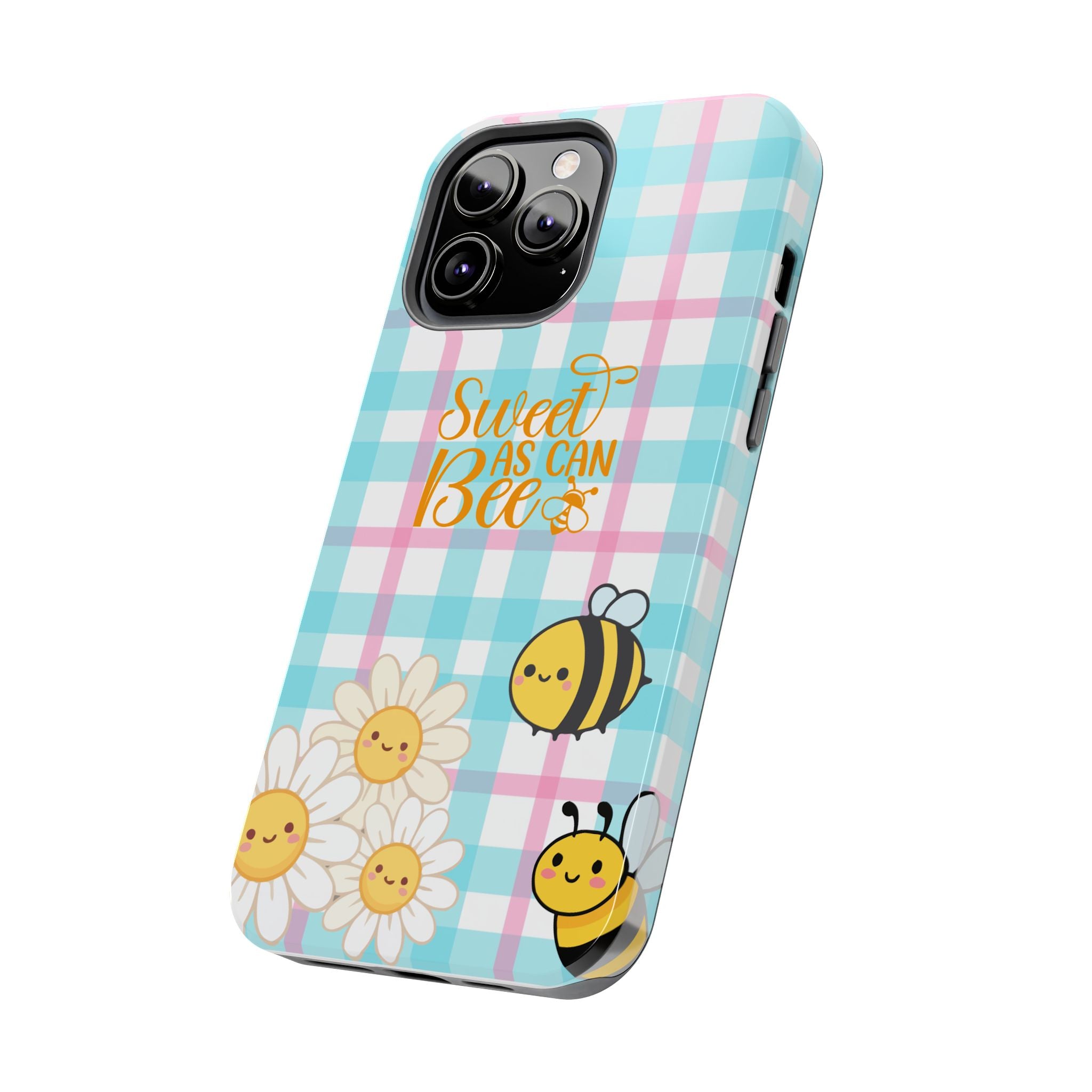 Sweet As Can Bee Tough Phone Case — Cute Bee & Daisy Plaid Protective Cover
