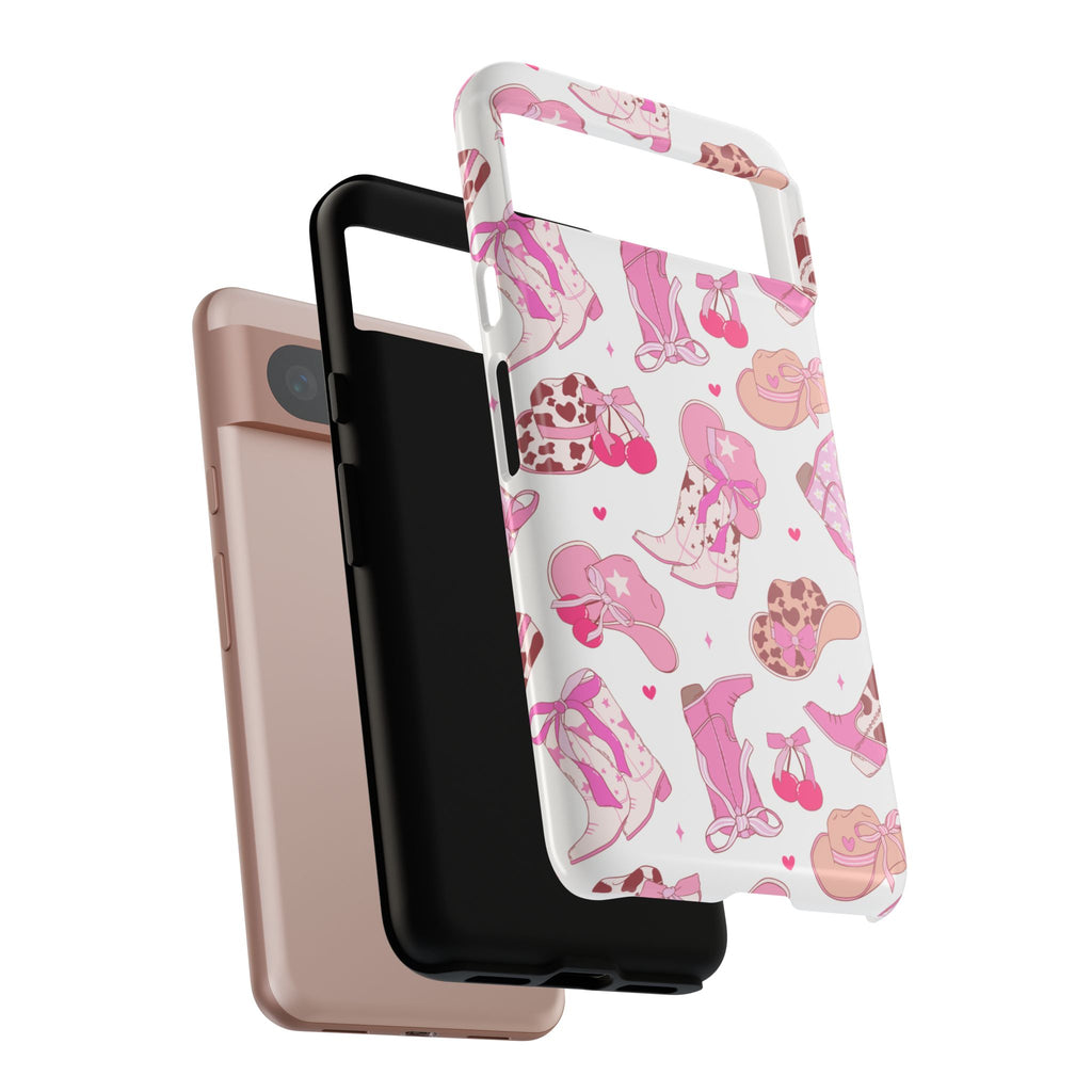 Pink Cowgirl Phone Case - Cute Western Boots & Hats Pattern Tough Case