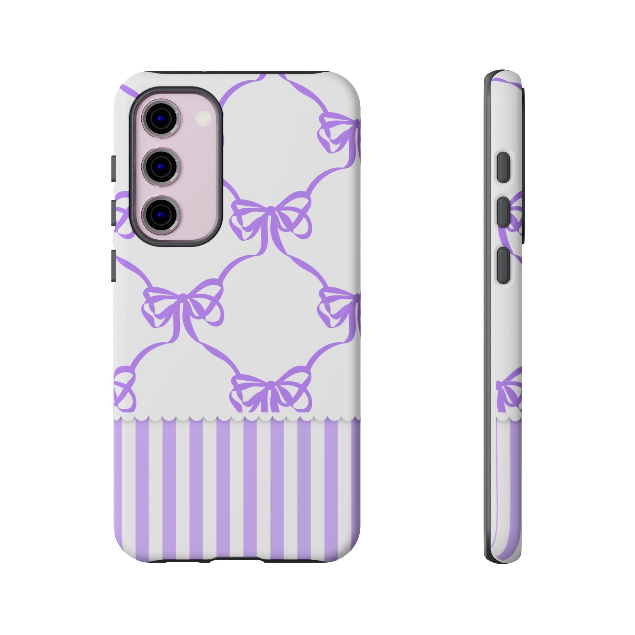 Lavender Bow Pattern Tough Phone Case - Striped Cute iPhone Cover