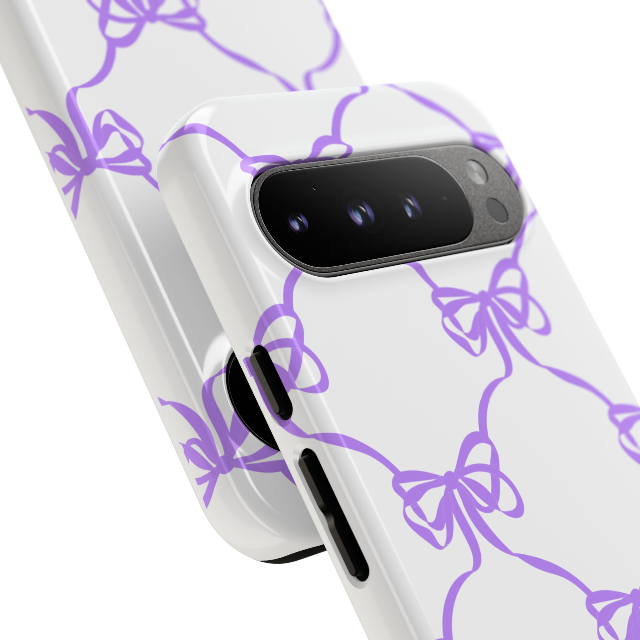 Lavender Bow Pattern Tough Phone Case - Striped Cute iPhone Cover