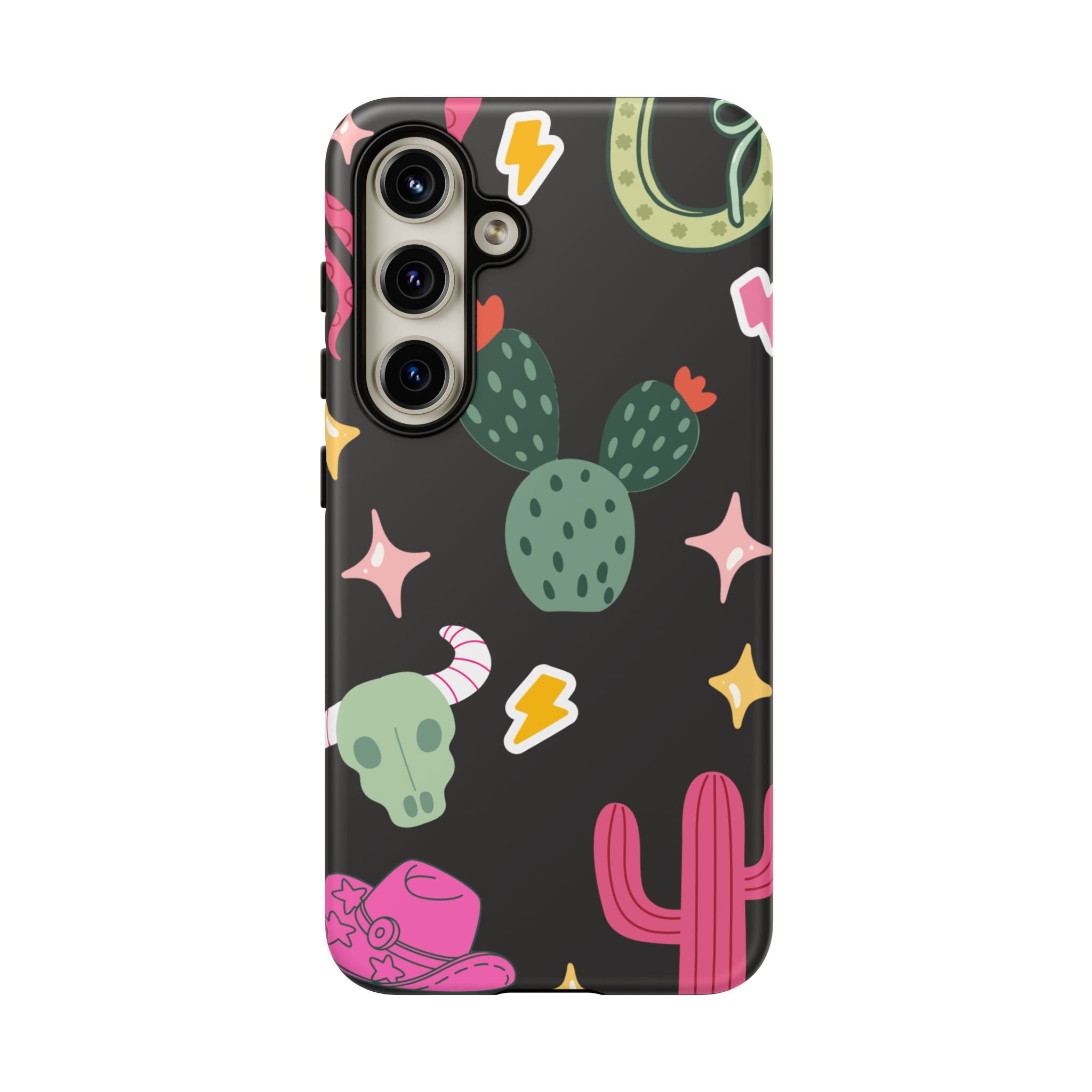 Southwest Desert Icons Tough Phone Case — Cactus, Cowboy & Skull Pattern