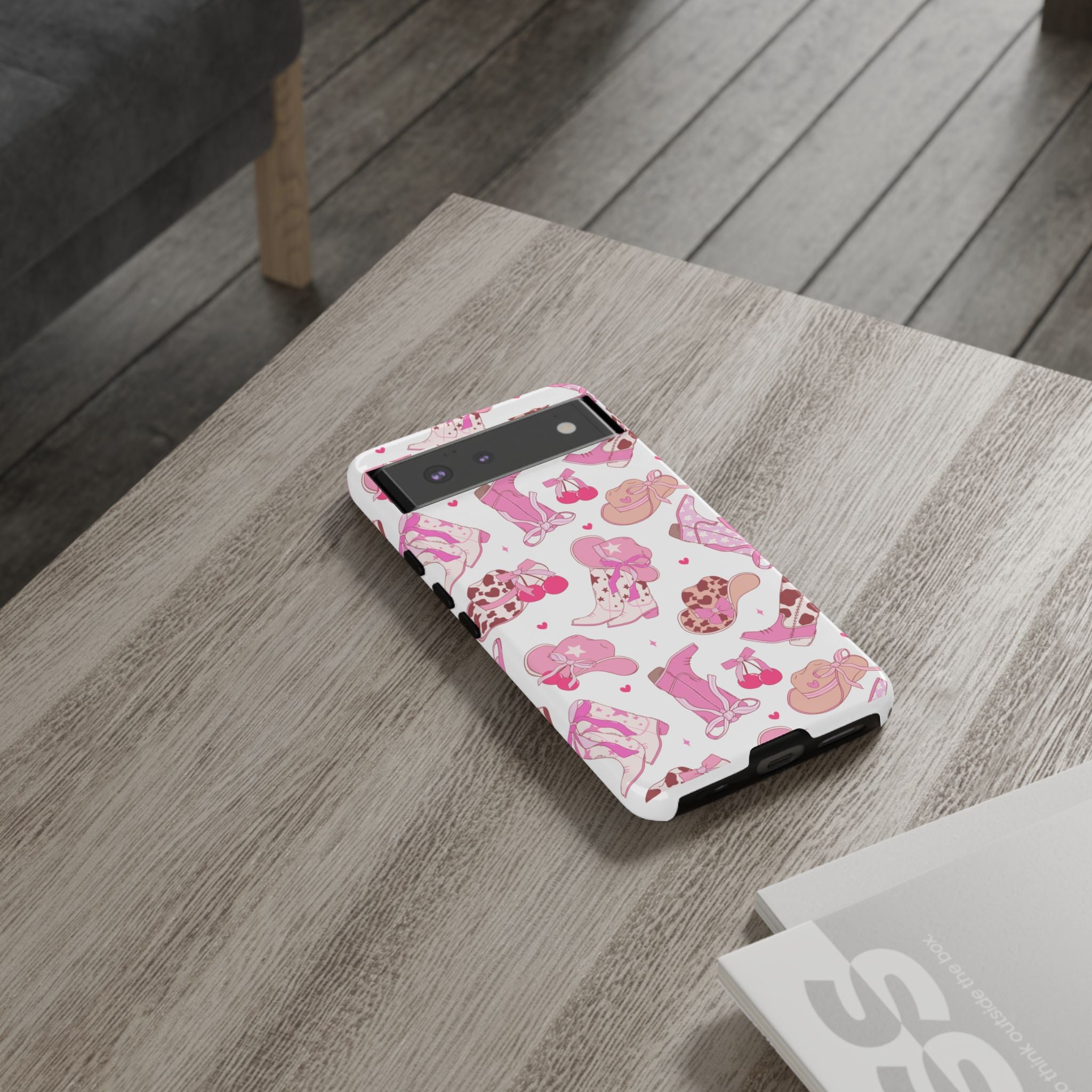 Pink Cowgirl Phone Case - Cute Western Boots & Hats Pattern Tough Case