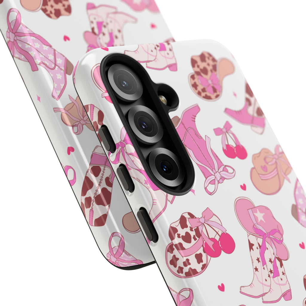 Pink Cowgirl Phone Case - Cute Western Boots & Hats Pattern Tough Case