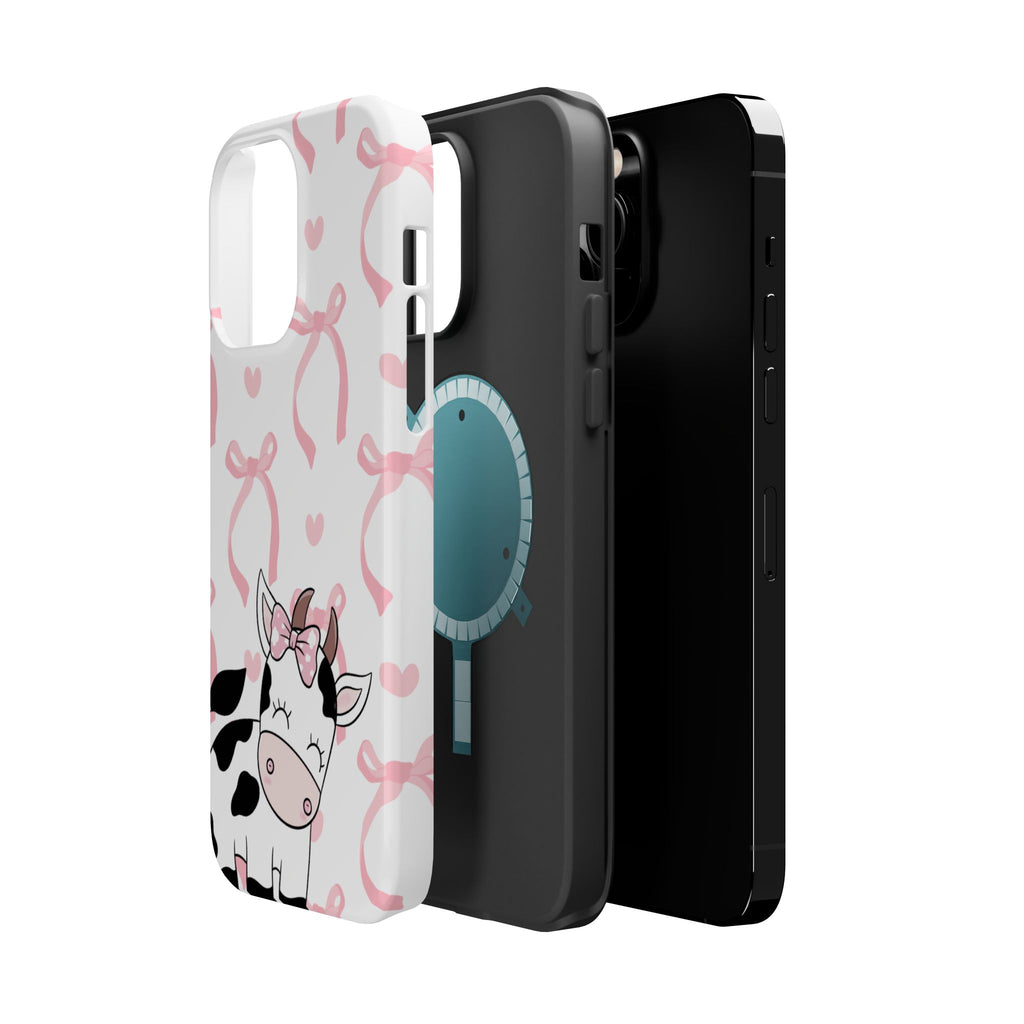 Cute Cow Phone Case — Pink Bows Magnetic Impact-Resistant Case