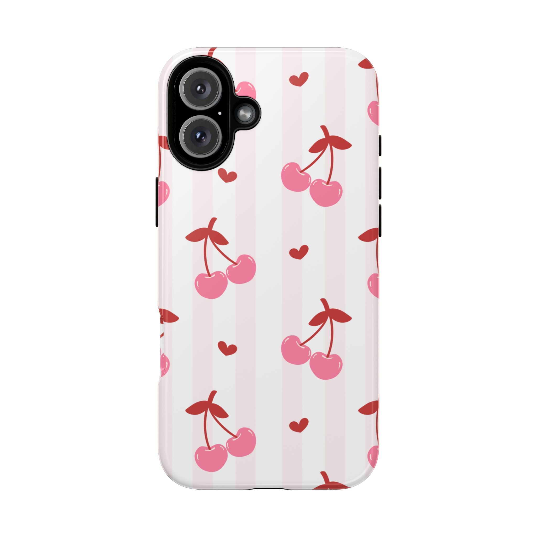 Pink Cherry Pattern Tough Phone Case — Cute Retro Fruit Design