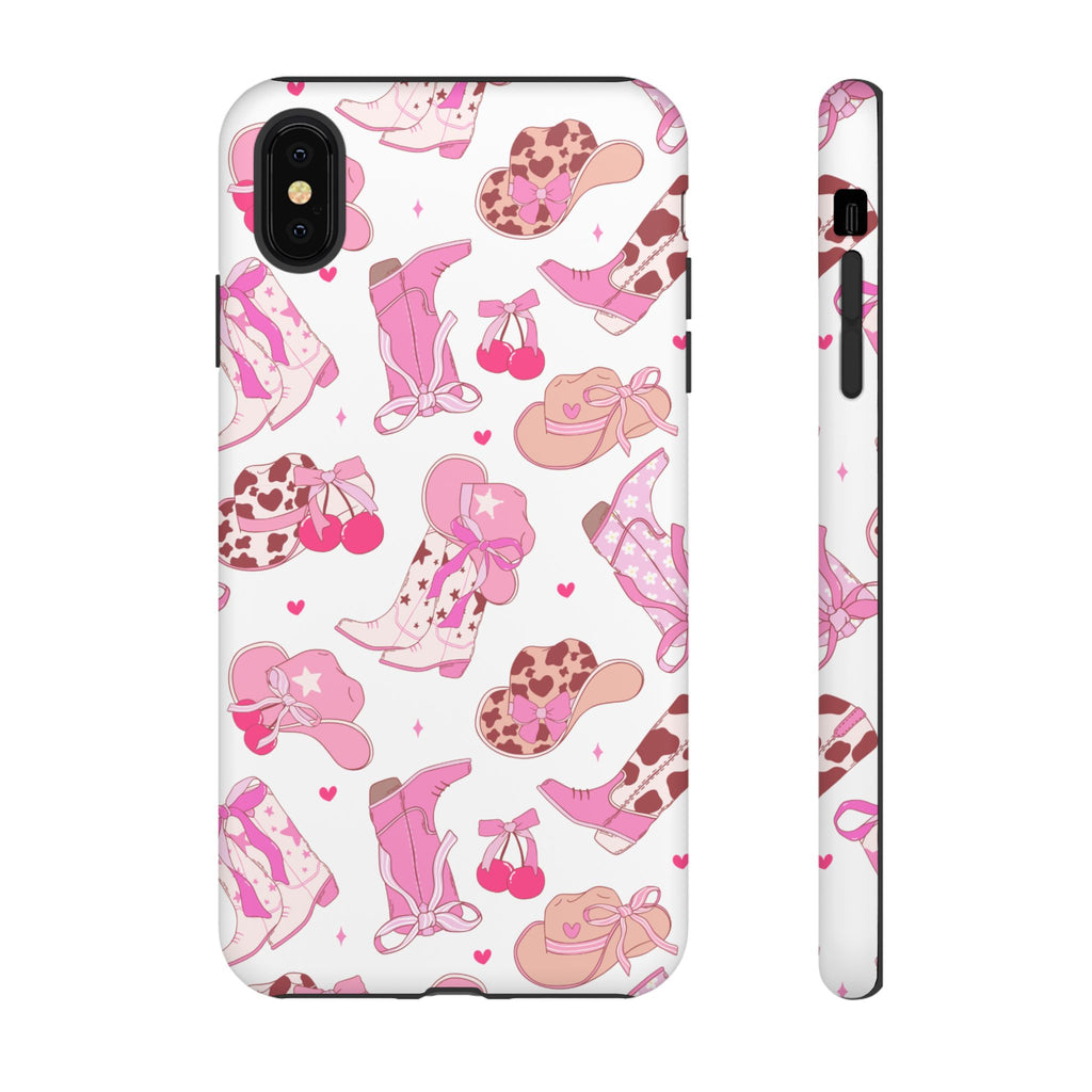 Pink Cowgirl Phone Case - Cute Western Boots & Hats Pattern Tough Case