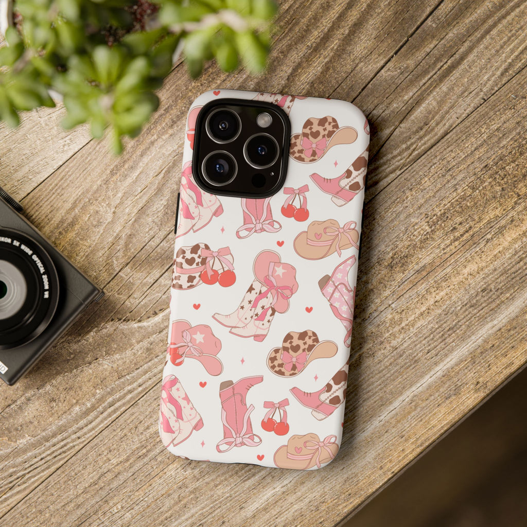 Cowgirl Boots Pink Phone Case — Cute Western Pattern Tough Phone Case