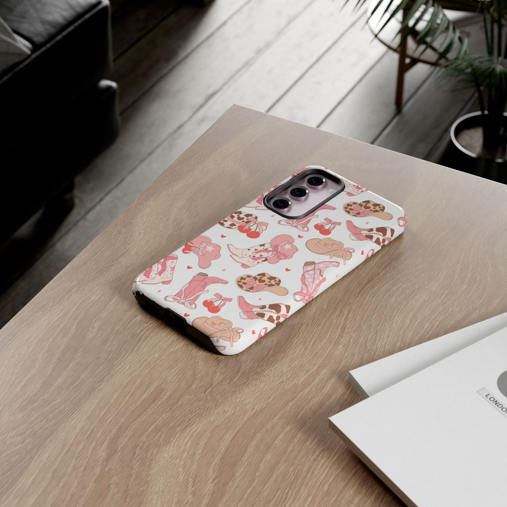 Cowgirl Boots Pink Phone Case — Cute Western Pattern Tough Phone Case