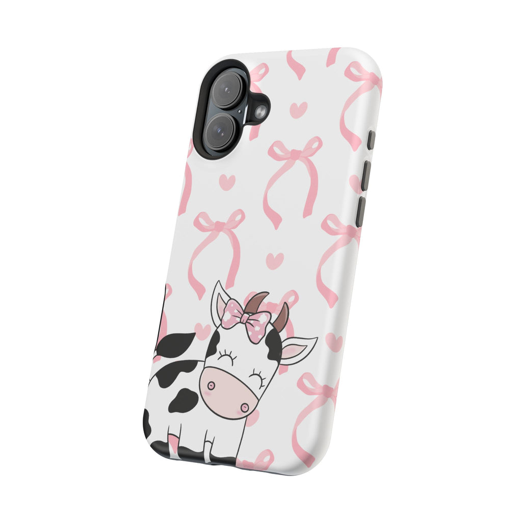 Cute Cow Phone Case — Pink Bows Magnetic Impact-Resistant Case