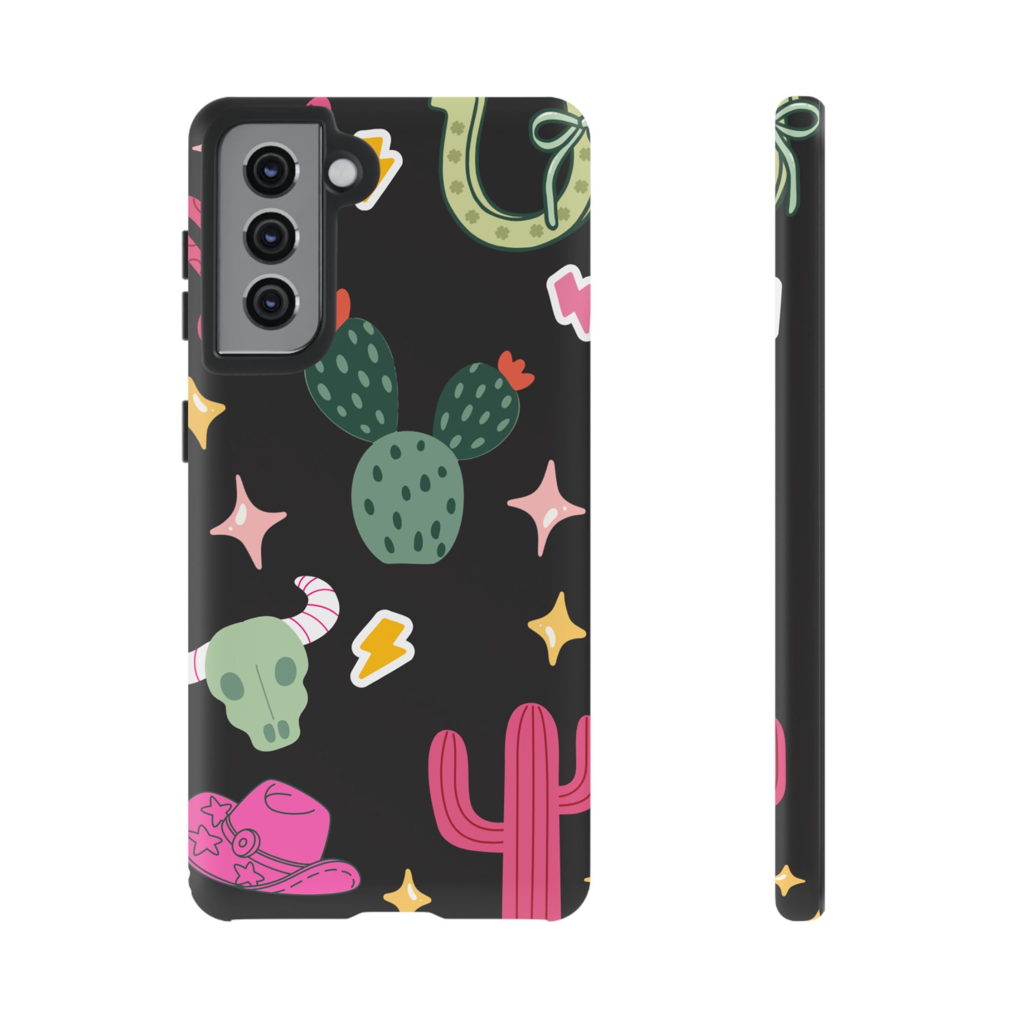 Southwest Desert Icons Tough Phone Case — Cactus, Cowboy & Skull Pattern
