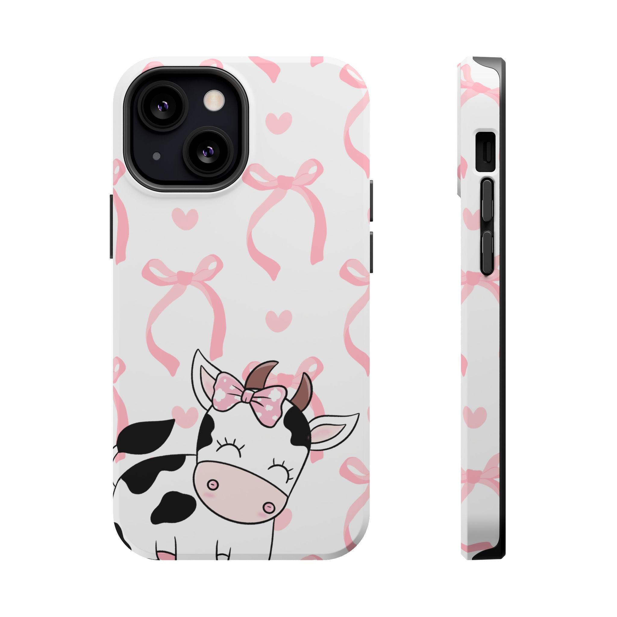 Cute Cow Phone Case — Pink Bows Magnetic Impact-Resistant Case