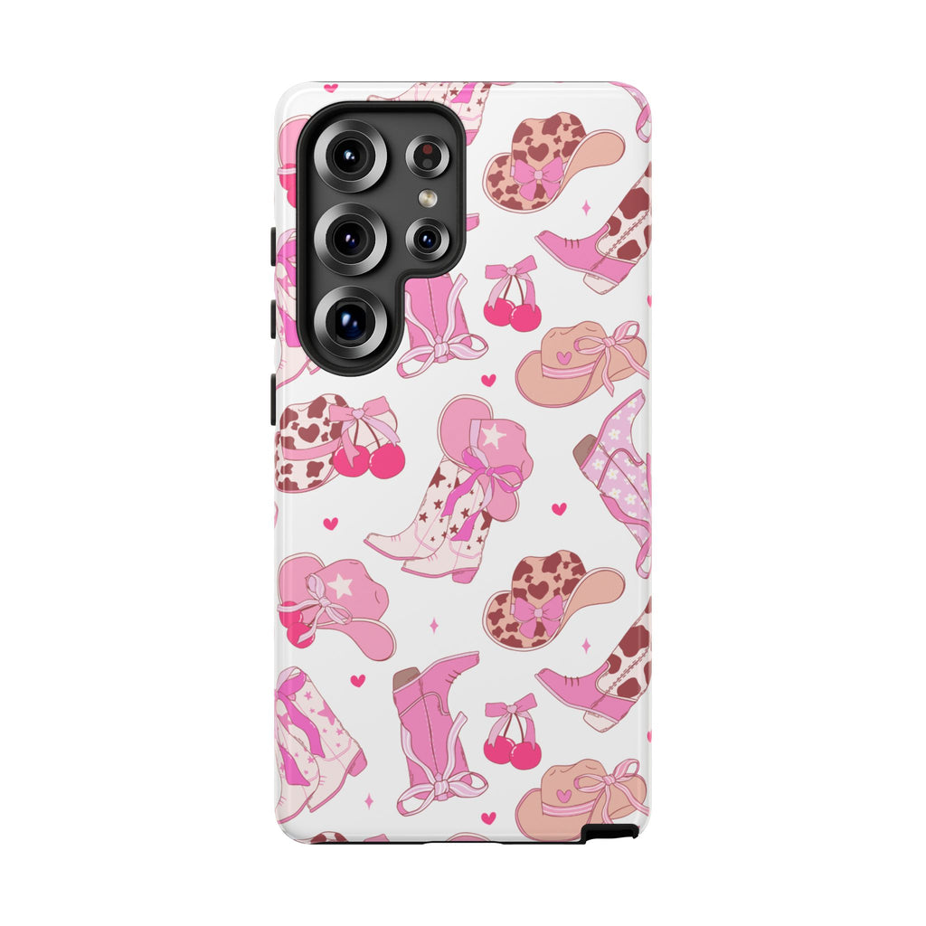 Pink Cowgirl Phone Case - Cute Western Boots & Hats Pattern Tough Case