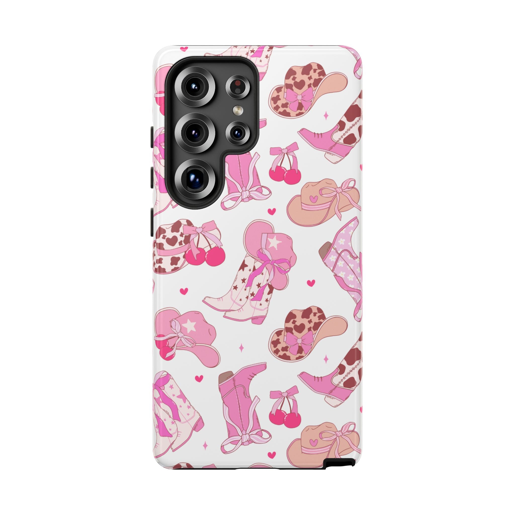 Pink Cowgirl Phone Case - Cute Western Boots & Hats Pattern Tough Case