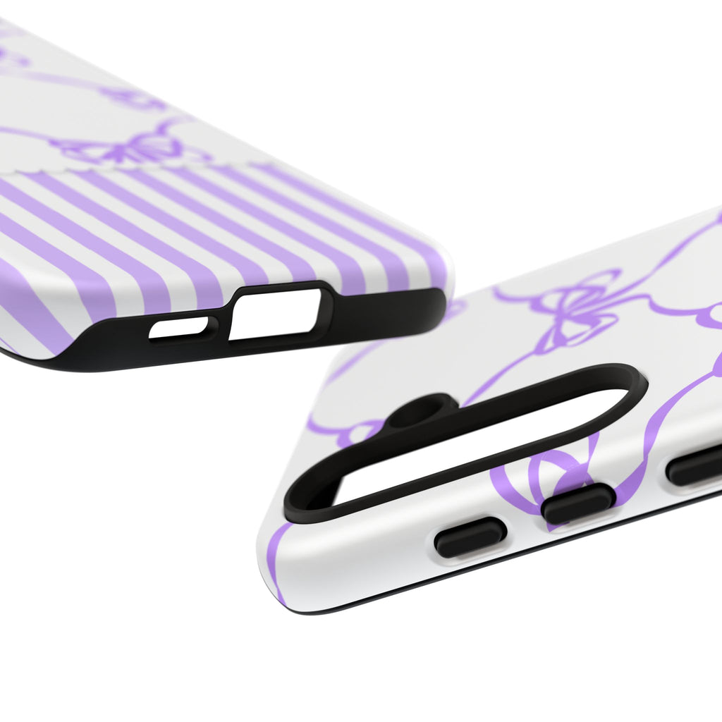 Lavender Bow Pattern Tough Phone Case - Striped Cute iPhone Cover