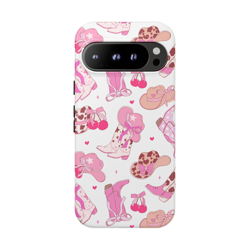 Pink Cowgirl Phone Case - Cute Western Boots & Hats Pattern Tough Case