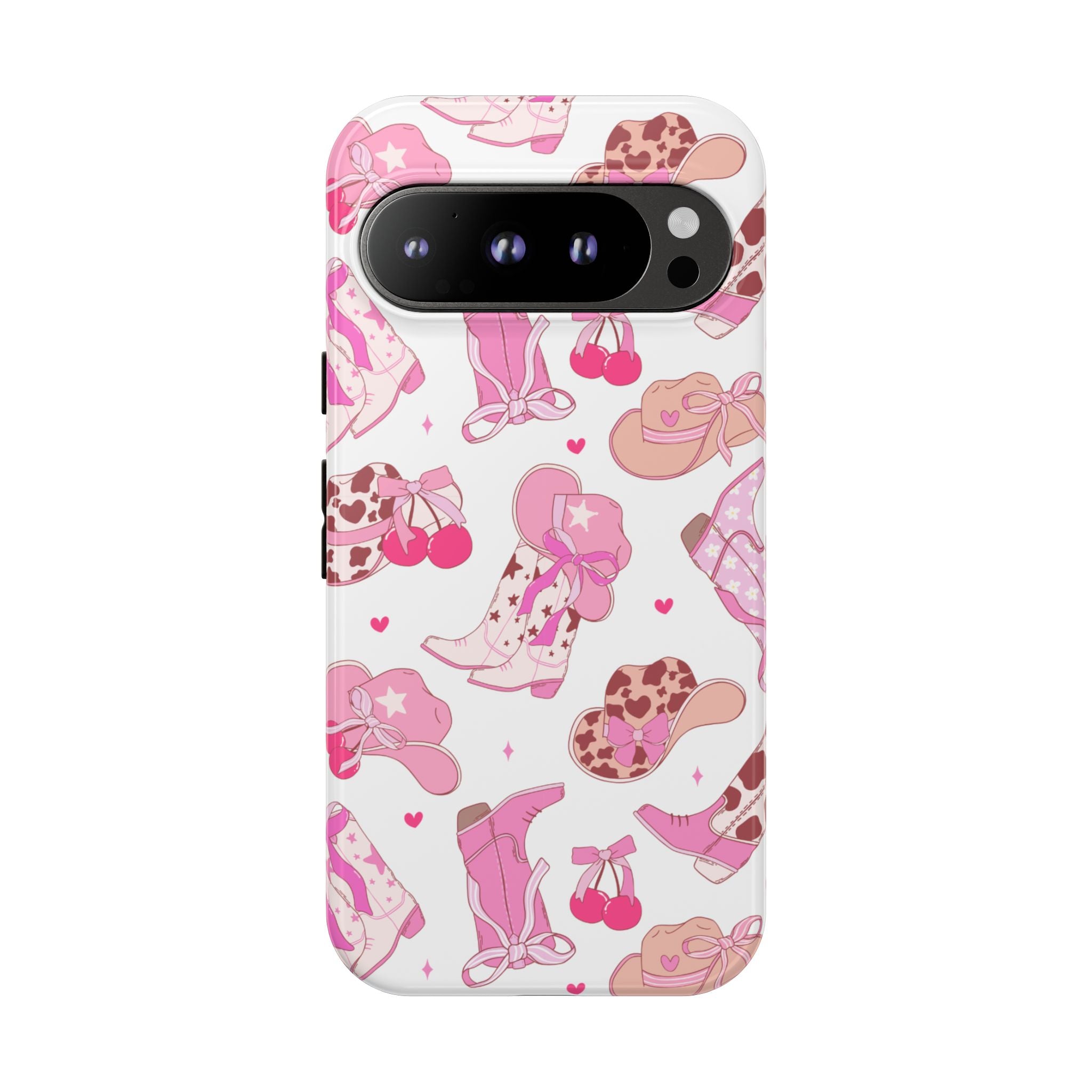 Pink Cowgirl Phone Case - Cute Western Boots & Hats Pattern Tough Case
