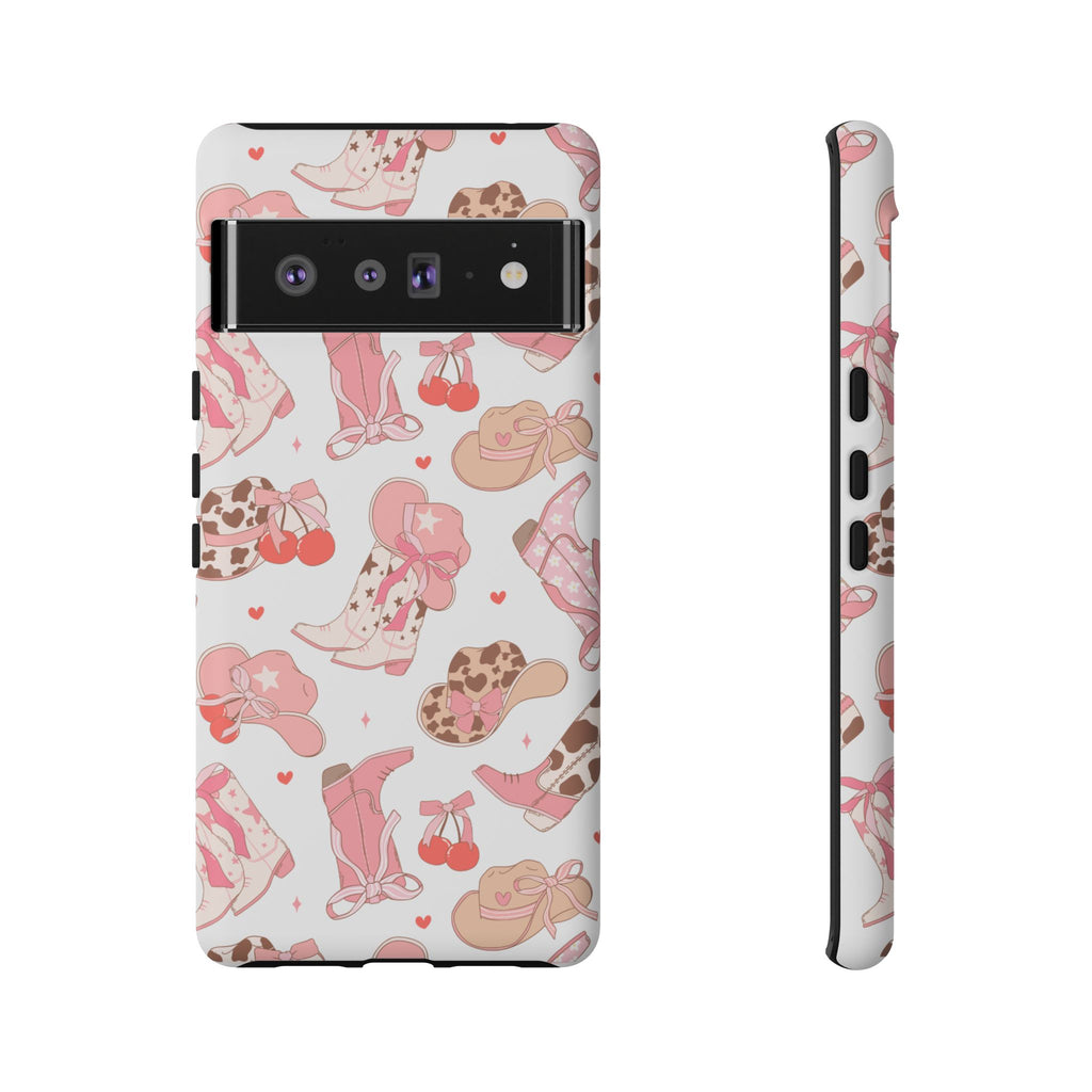 Cowgirl Boots Pink Phone Case — Cute Western Pattern Tough Phone Case