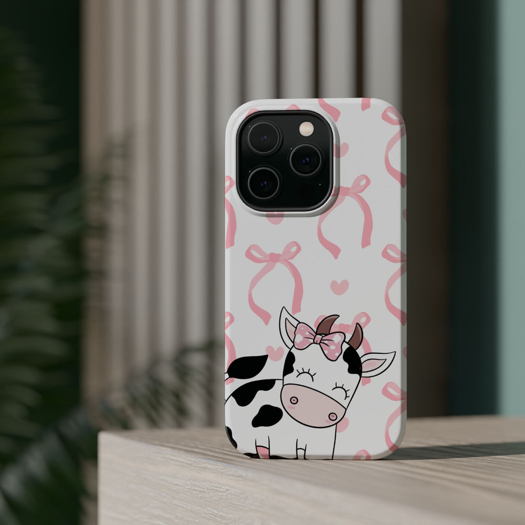Cute Cow Phone Case — Pink Bows Magnetic Impact-Resistant Case