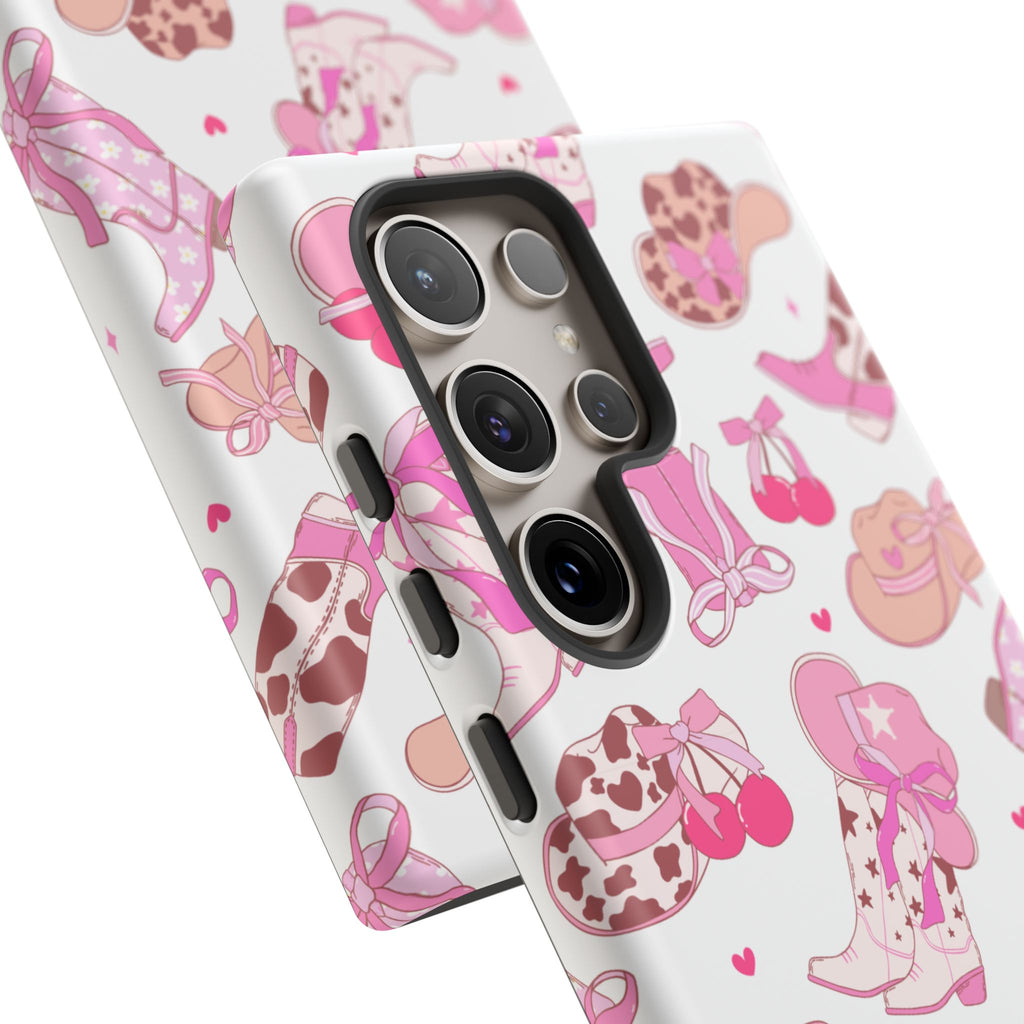 Pink Cowgirl Phone Case - Cute Western Boots & Hats Pattern Tough Case