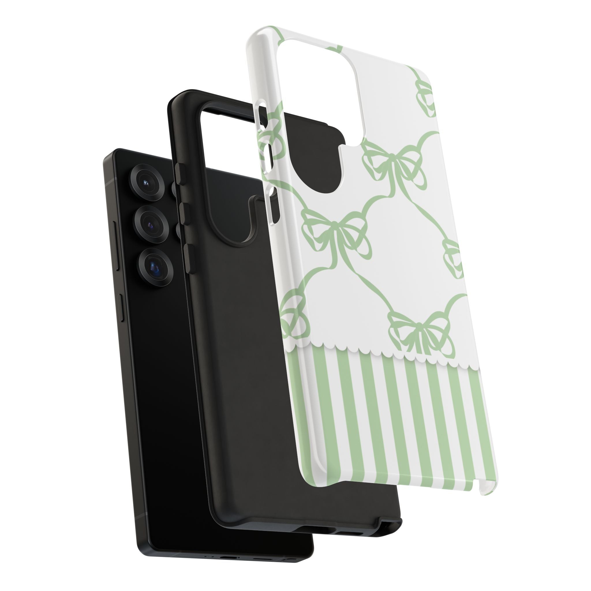 Bow Pattern Tough Phone Case — Pastel Green Stripes & Ribbon Design