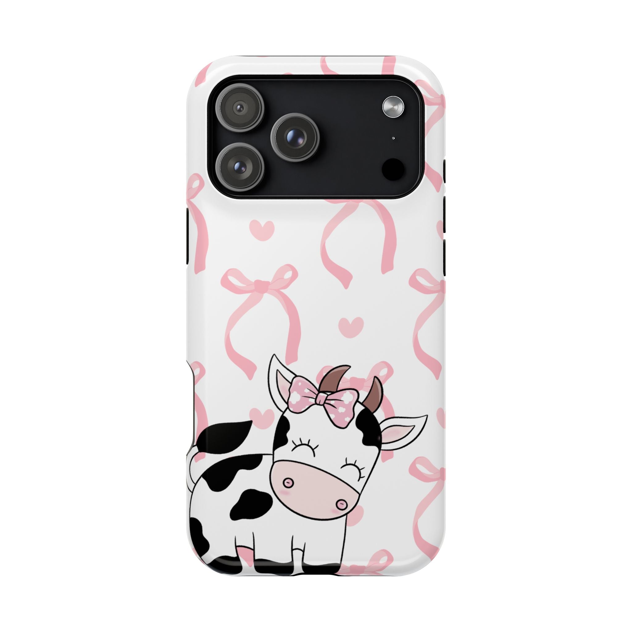 Cute Cow Phone Case — Pink Bows Magnetic Impact-Resistant Case