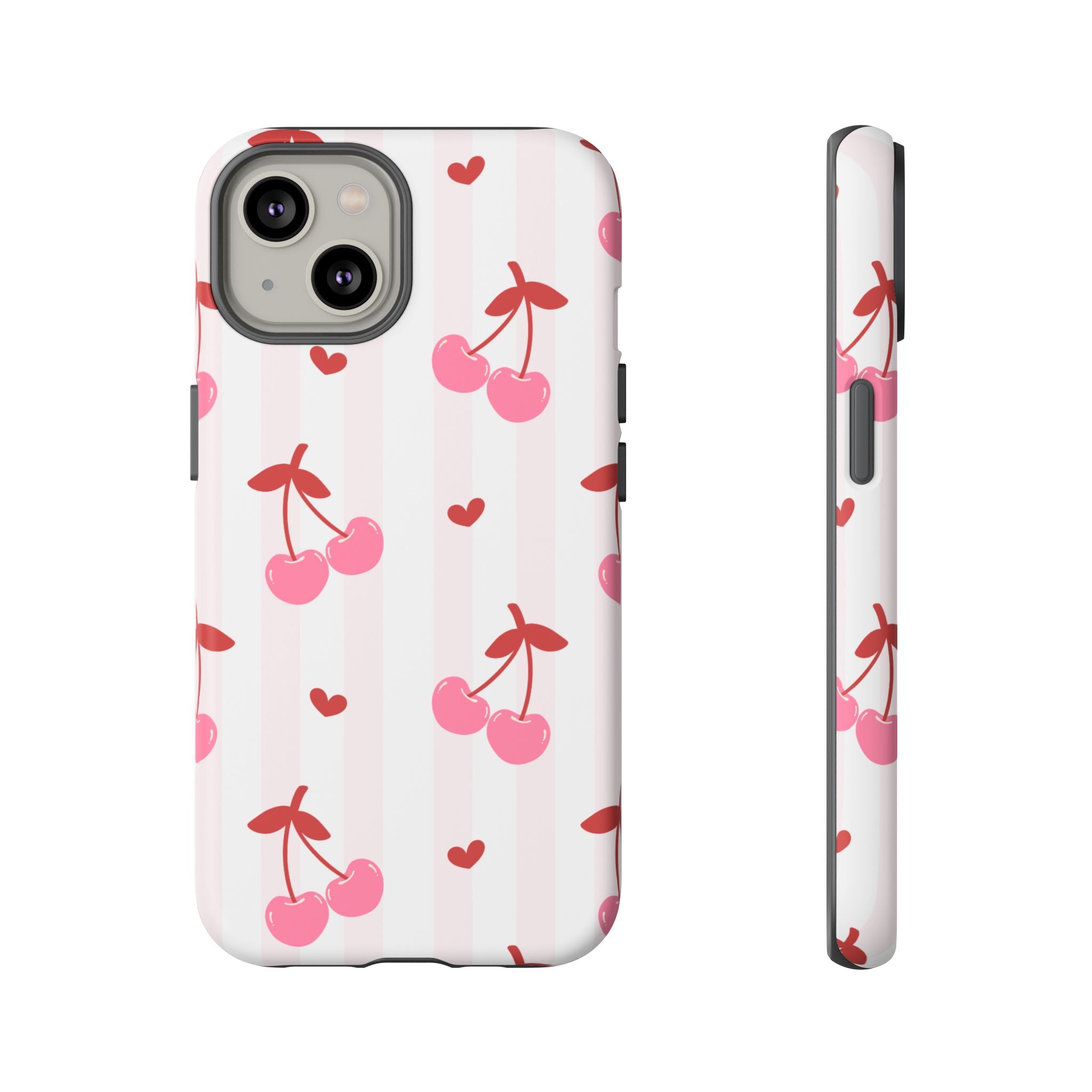 Pink Cherry Pattern Tough Phone Case — Cute Retro Fruit Design