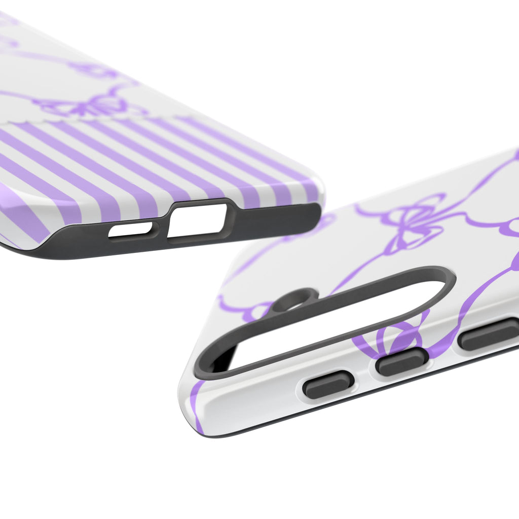 Lavender Bow Pattern Tough Phone Case - Striped Cute iPhone Cover