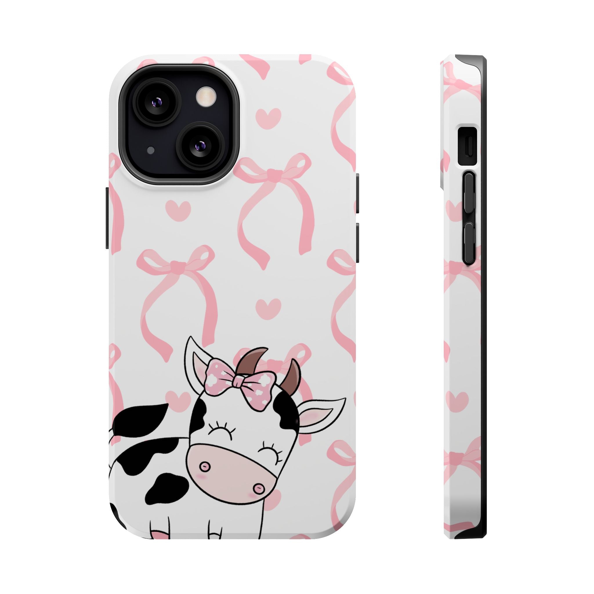 Cute Cow Phone Case — Pink Bows Magnetic Impact-Resistant Case