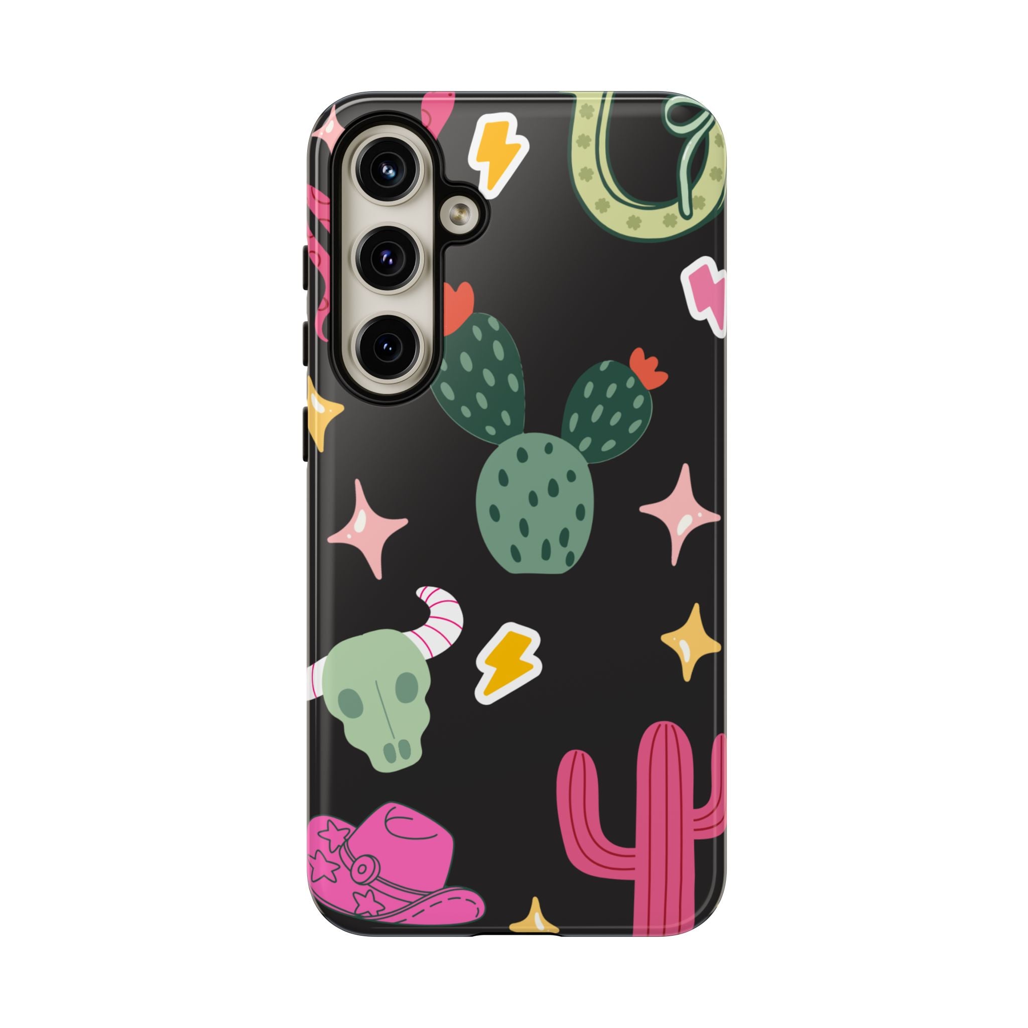 Southwest Desert Icons Tough Phone Case — Cactus, Cowboy & Skull Pattern